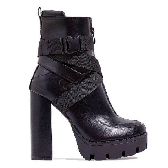 Camssoo Platform Combat Boots Chunky Block Heel Boot Zip Up Heeled Ankle Booties - Picture 4 of 6